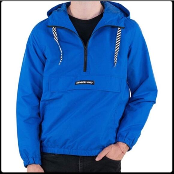 Members Only Solid Popover Windbreaker Large‎ Blue Black - Picture 1 of 11